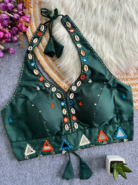 Navaratri Kodi & Mirror Work Halter Neck Readymade Blouse