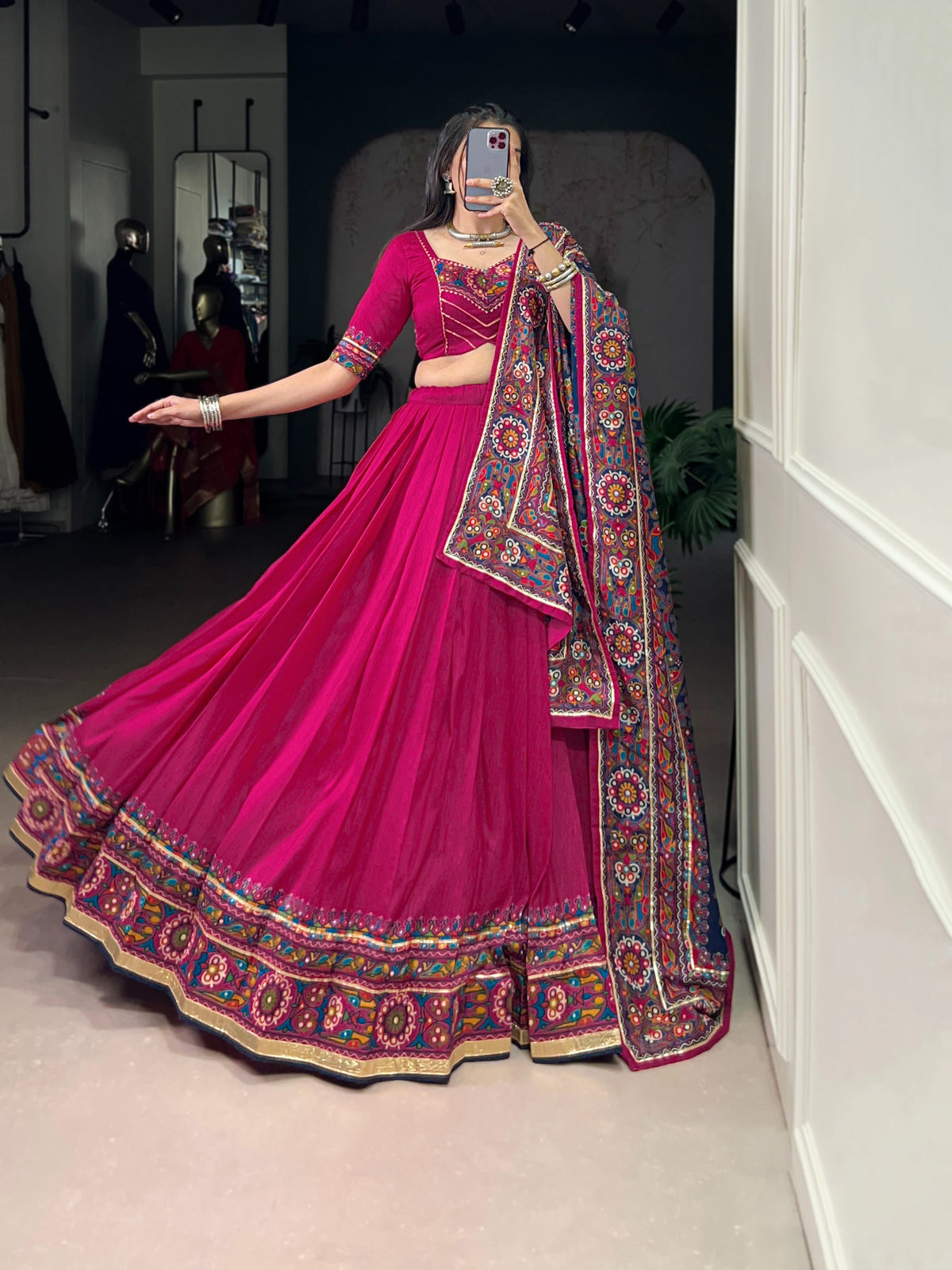 Navaratri Special Tussar Silk Gamthi Print Chaniya Choli