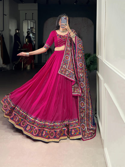Navaratri Special Tussar Silk Gamthi Print Chaniya Choli