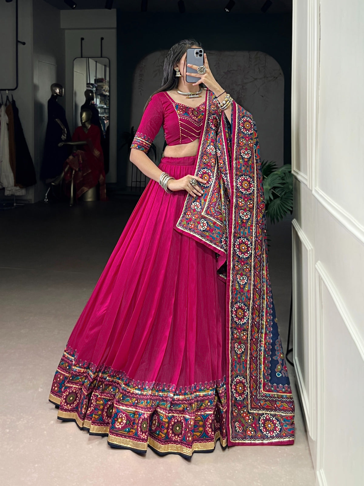 Navaratri Special Tussar Silk Gamthi Print Chaniya Choli