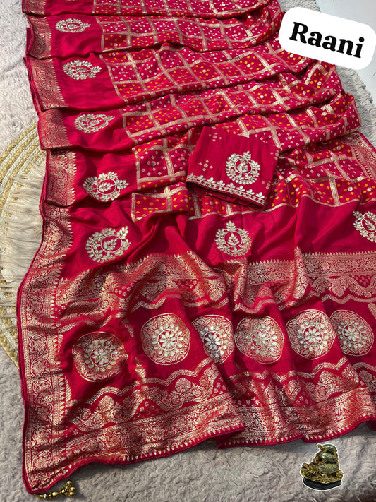 Viscose Dola Silk Weaving Saree with Gotta Work Blouse