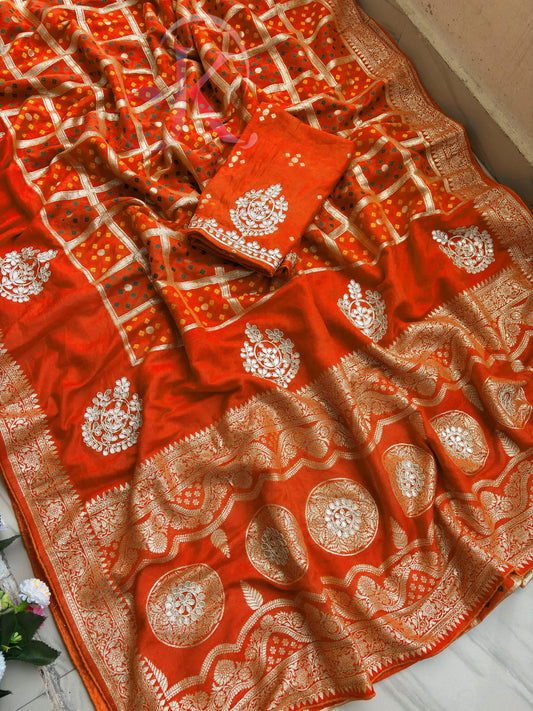 Viscose Dola Silk Weaving Saree with Gotta Work Blouse