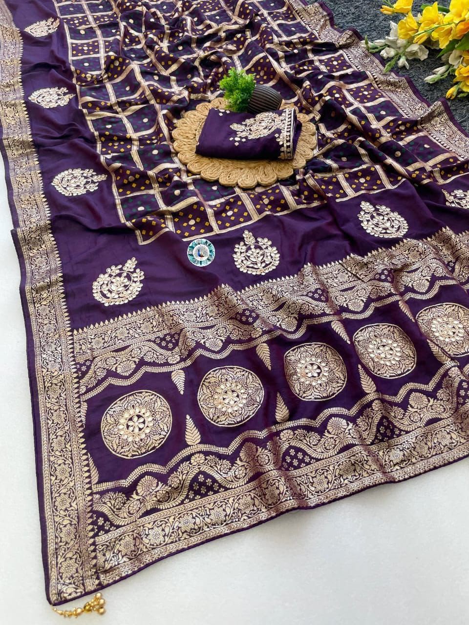Viscose Dola Silk Weaving Saree with Gotta Work Blouse