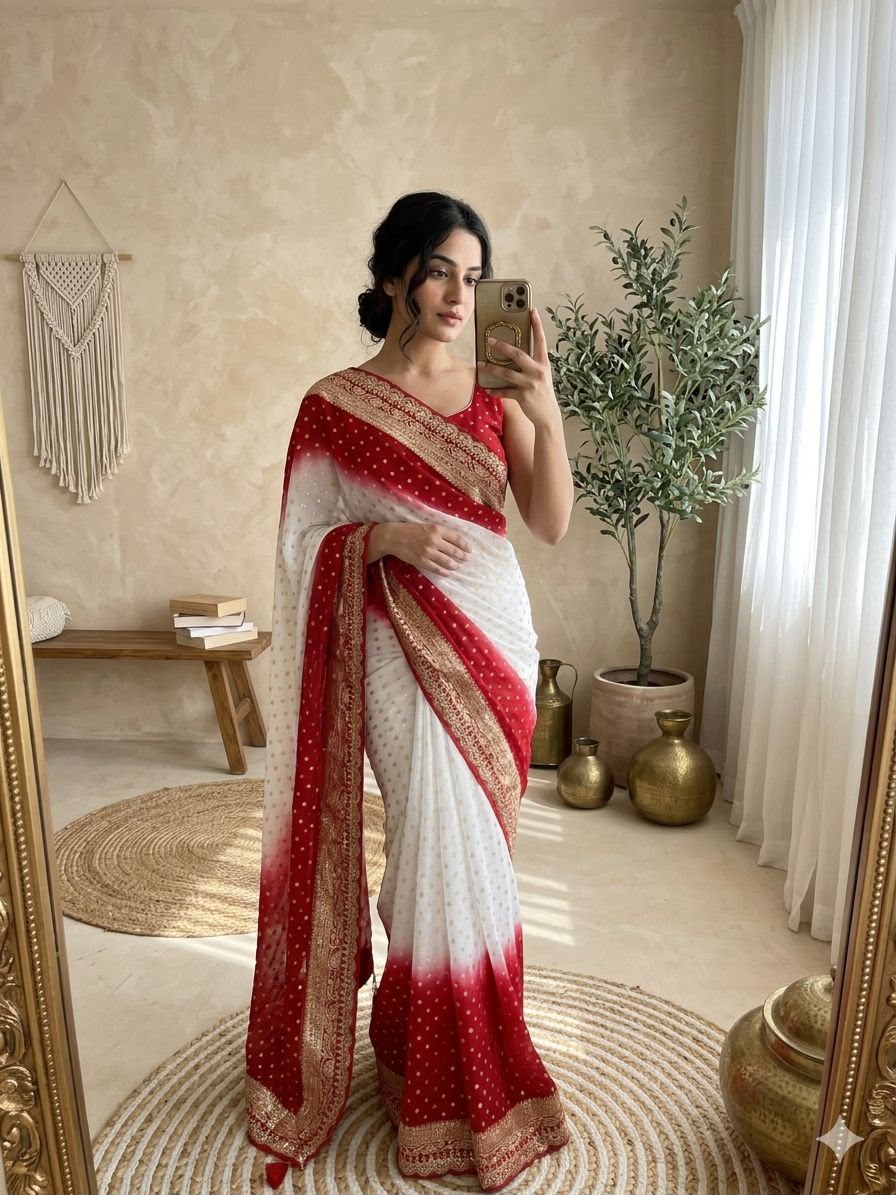 Georgette Viscose Banarasi Saree with Sequence & Lace Border