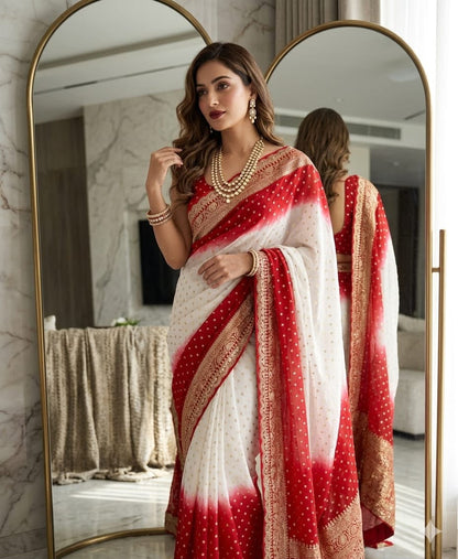 Georgette Viscose Banarasi Saree with Sequence & Lace Border
