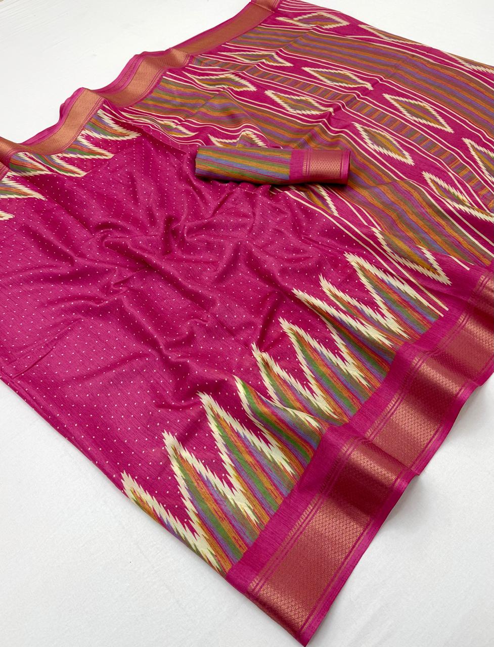 Semi Dola Silk Lehriya Sarees with Jacquard Weaving Borders