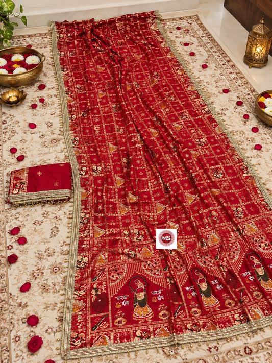 Viscose Dola Silk Weaving Sarees with Mirror Work & Fancy Lace Border
