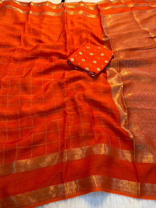 Viscose Georgette Zari Checked Saree Collection