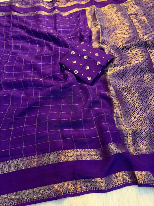 Viscose Georgette Zari Checked Saree Collection