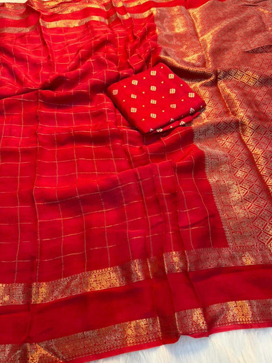 Viscose Georgette Zari Checked Saree Collection