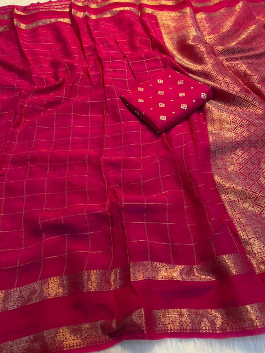 Viscose Georgette Zari Checked Saree Collection
