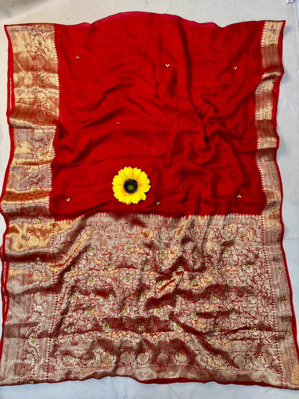Cotton Satin Silk Sarees with Gunguru Beads