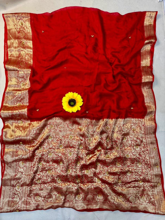 Cotton Satin Silk Sarees with Gunguru Beads
