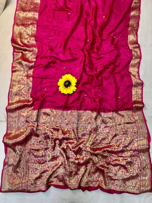 Cotton Satin Silk Sarees with Gunguru Beads