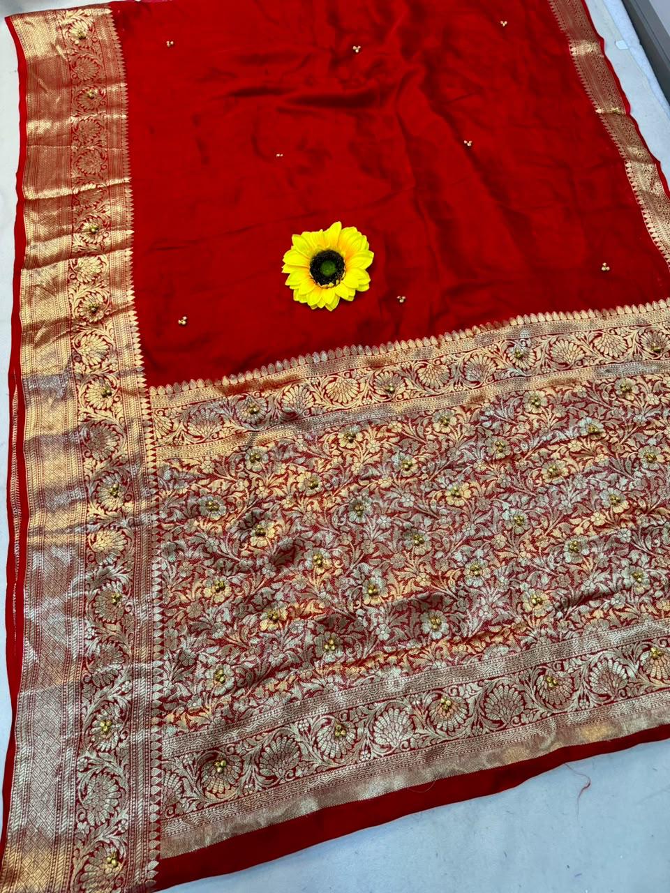 Cotton Satin Silk Sarees with Gunguru Beads