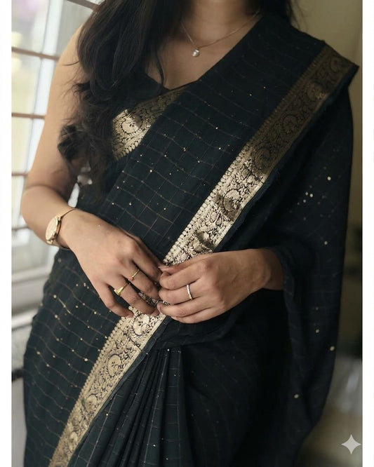 Viscose Georgette Zari Checked Saree with Viscose Zari Weaving Borders