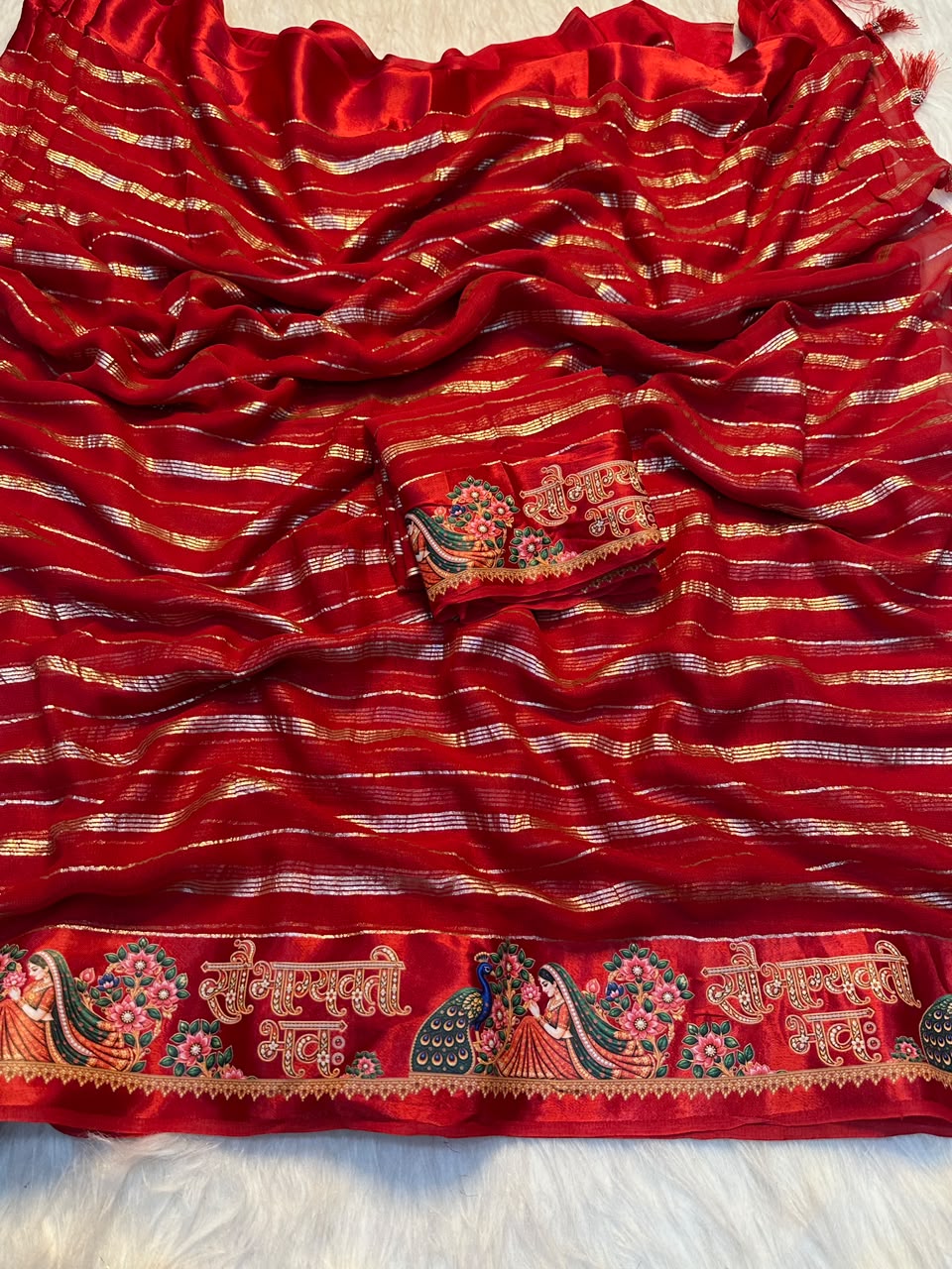 Georgette Viscose Zari Weaving Sarees with Digital Printed Satin Borders