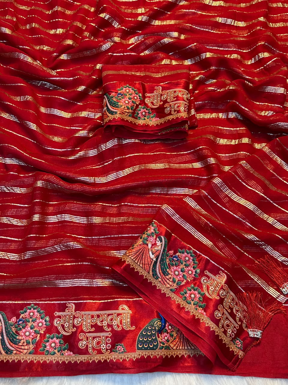 Georgette Viscose Zari Weaving Sarees with Digital Printed Satin Borders