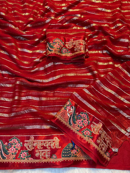 Georgette Viscose Zari Weaving Sarees with Digital Printed Satin Borders