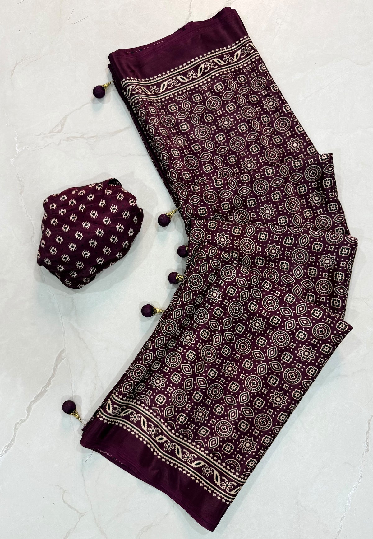 Ajrakh Semi Modal Silk Sarees