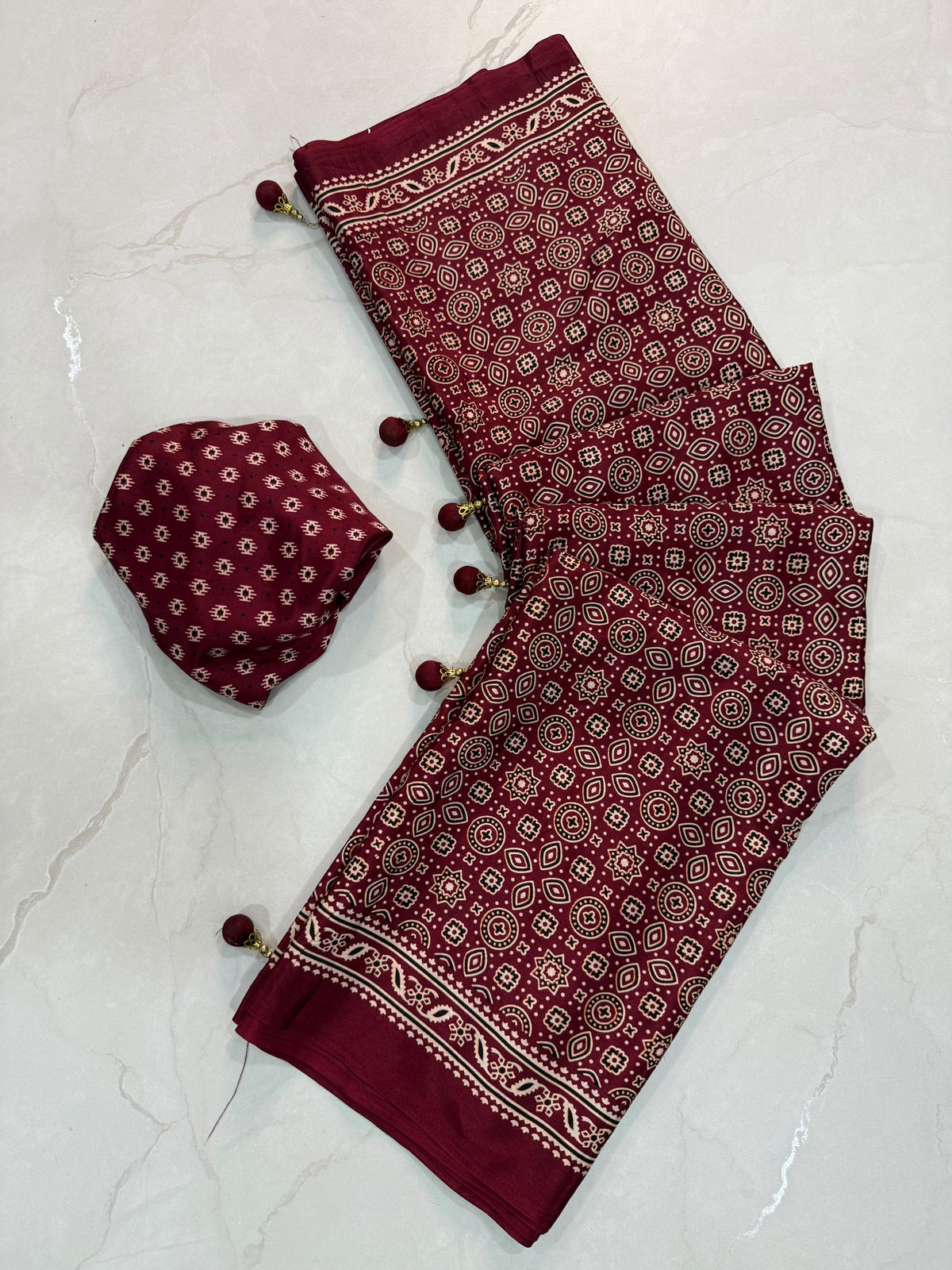 Ajrakh Semi Modal Silk Sarees