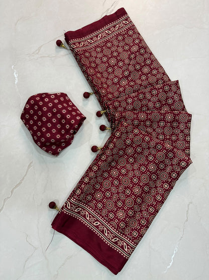 Ajrakh Semi Modal Silk Sarees