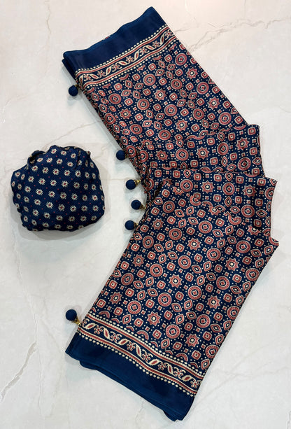 Ajrakh Semi Modal Silk Sarees