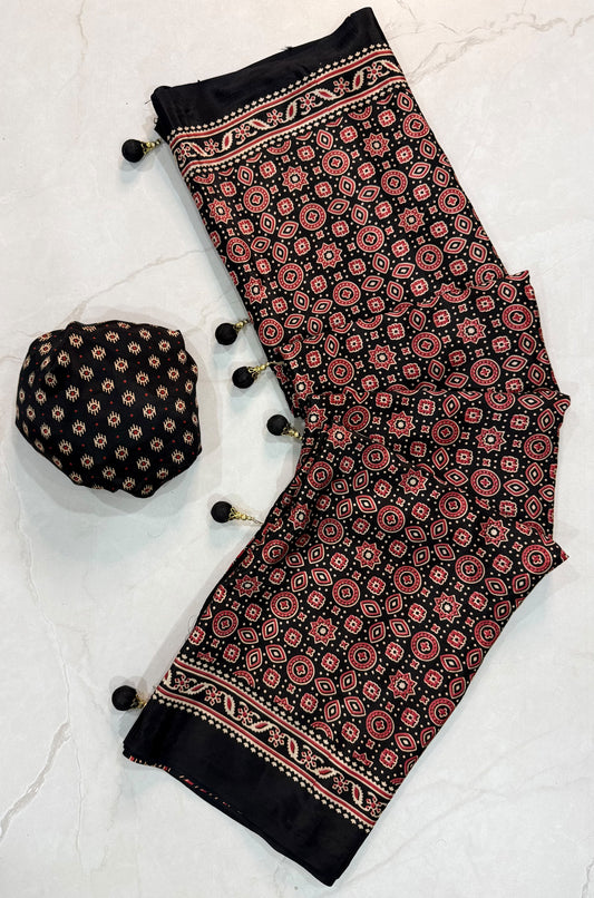 Ajrakh Semi Modal Silk Sarees