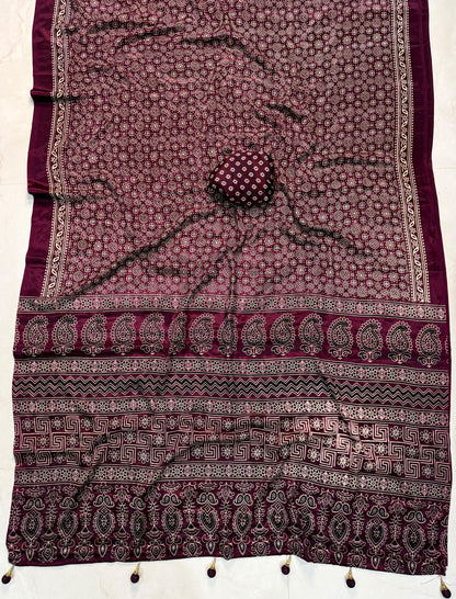 Ajrakh Semi Modal Silk Sarees