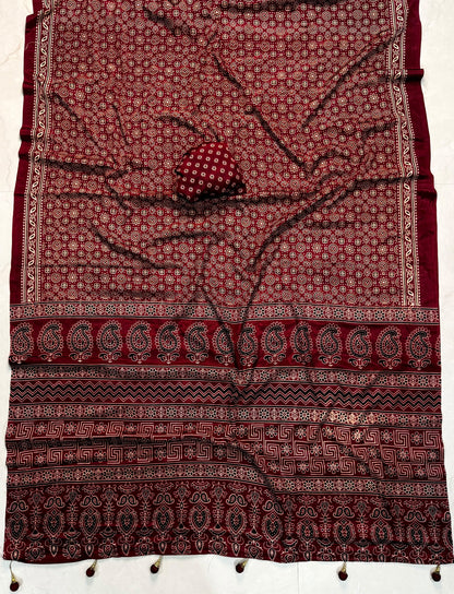Ajrakh Semi Modal Silk Sarees