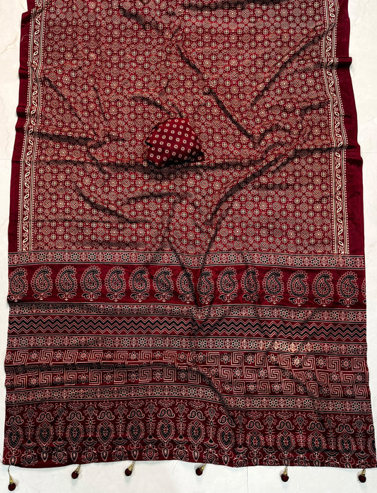 Ajrakh Semi Modal Silk Sarees