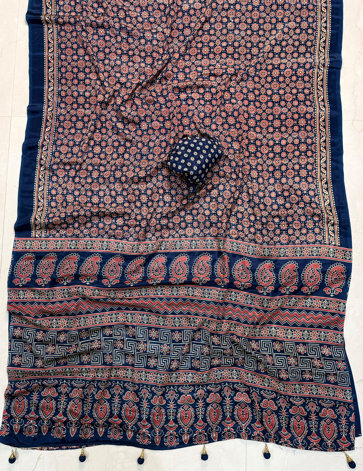 Ajrakh Semi Modal Silk Sarees
