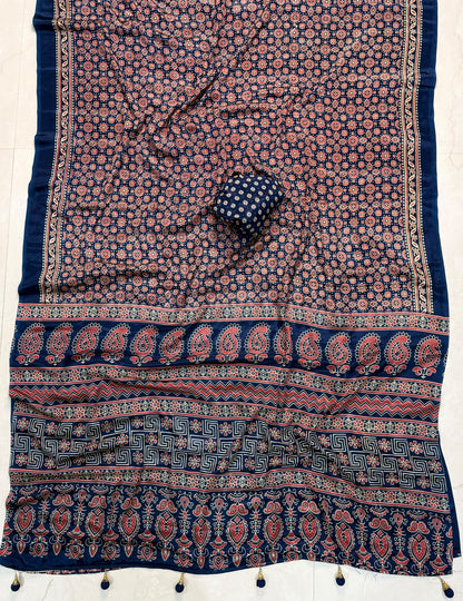 Ajrakh Semi Modal Silk Sarees
