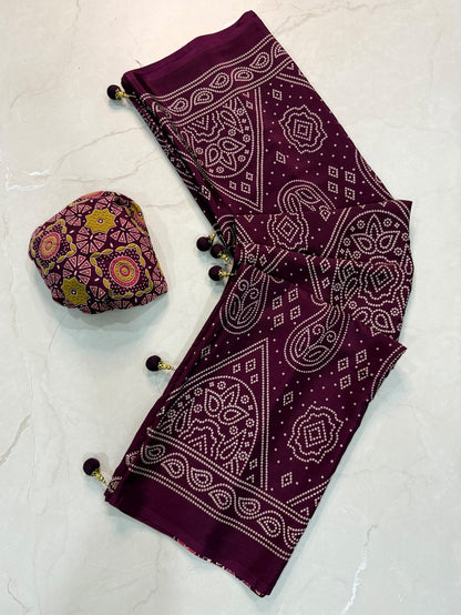 Ajrakh Semi Modal Silk Sarees