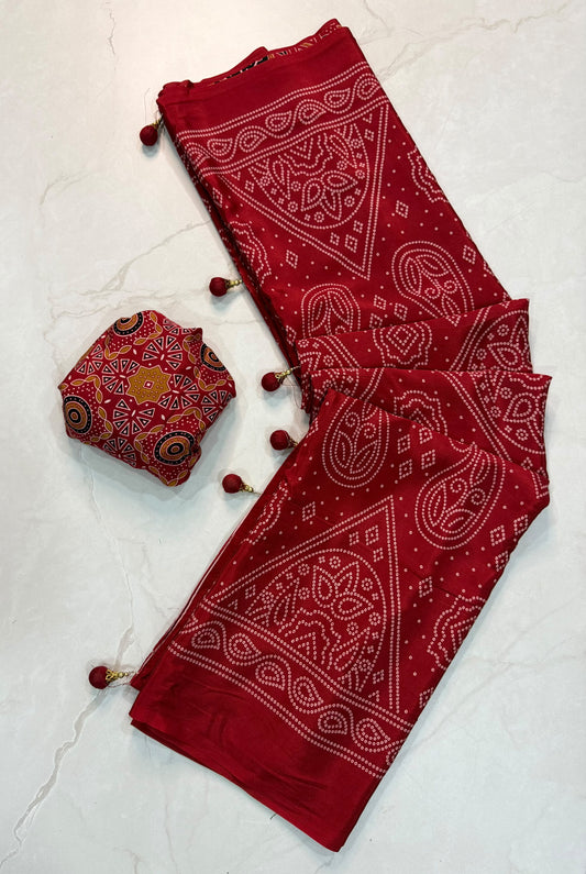 Ajrakh Semi Modal Silk Sarees