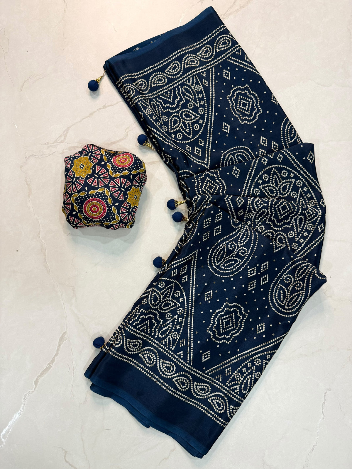 Ajrakh Semi Modal Silk Saree