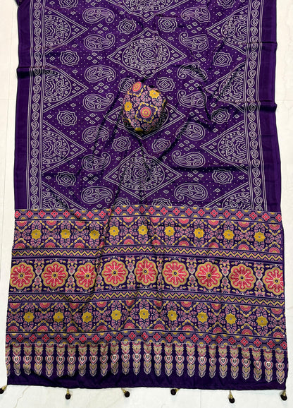 Ajrakh Semi Modal Silk Saree