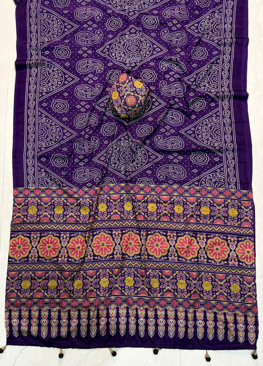 Ajrakh Semi Modal Silk Saree