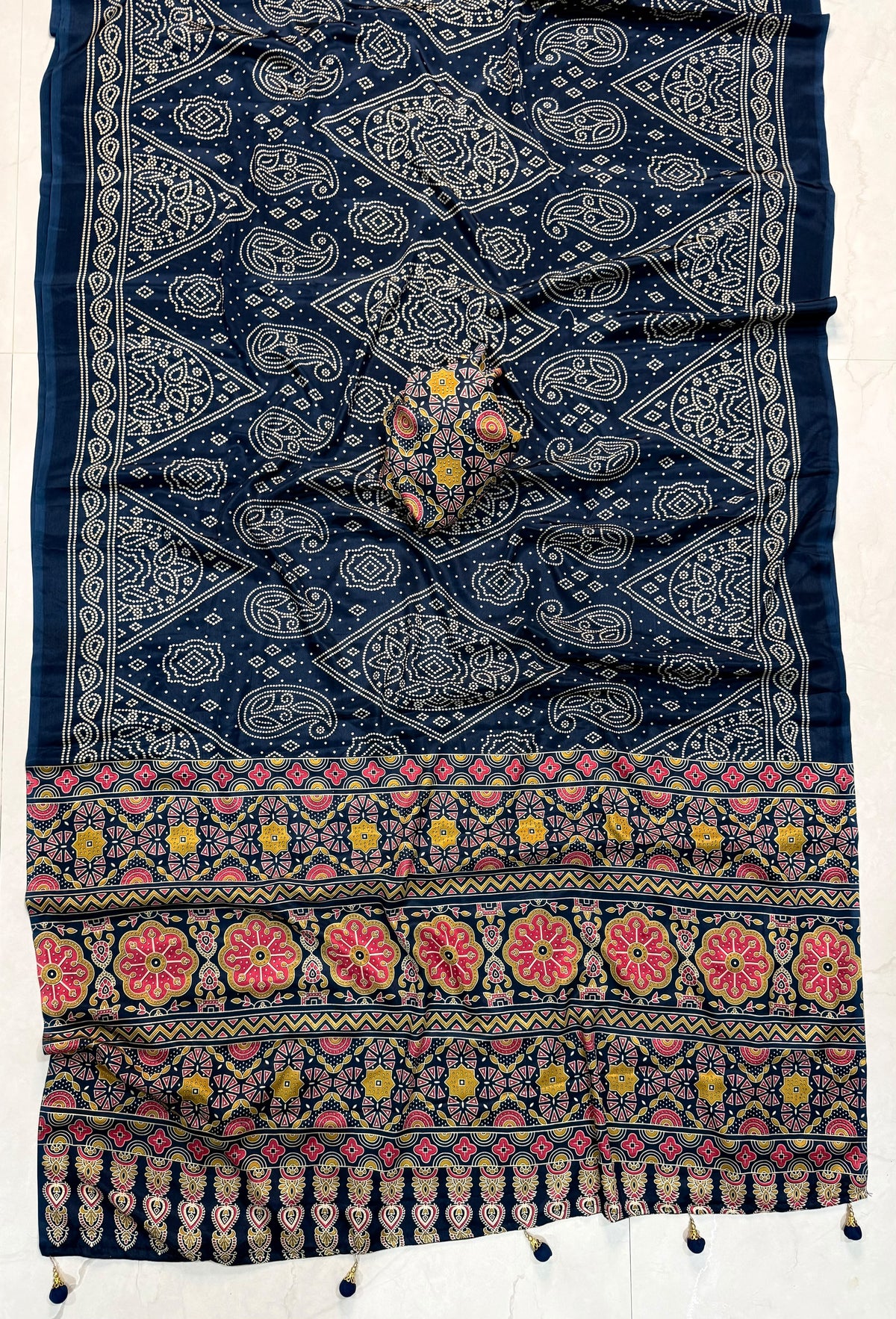 Ajrakh Semi Modal Silk Saree