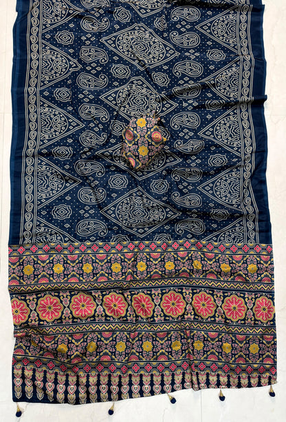 Ajrakh Semi Modal Silk Saree
