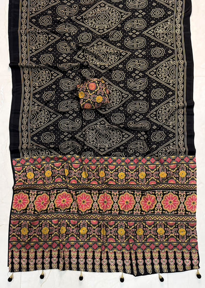 Ajrakh Semi Modal Silk Saree