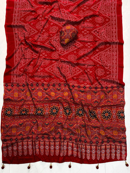 Ajrakh Semi Modal Silk Sarees