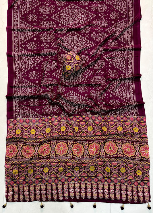 Ajrakh Semi Modal Silk Sarees