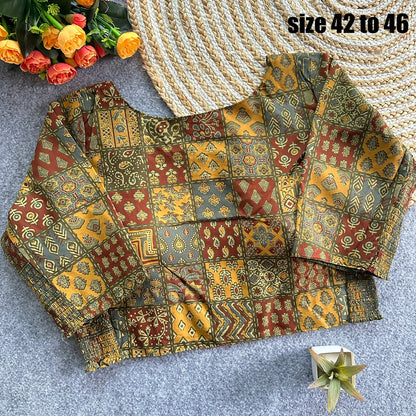 Plus Size Ajrakh Brocade Silk Readymade Side Elastic Blouses