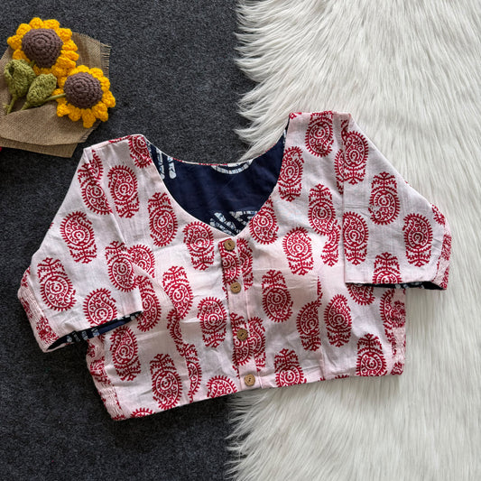Regular Size Ajrakh Reversible Maslin Silk Readymade Side Elastic Blouses