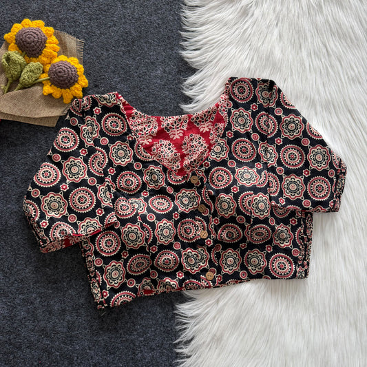 Regular Size Ajrakh Reversible Maslin Silk Readymade Side Elastic Blouses