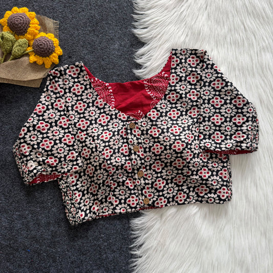 Regular Size Ajrakh Reversible Maslin Silk Readymade Side Elastic Blouses