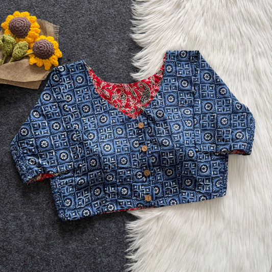 Regular Size Ajrakh Reversible Maslin Silk Readymade Side Elastic Blouses
