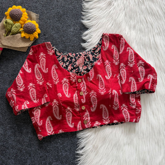 Regular Size Ajrakh Reversible Maslin Silk Readymade Side Elastic Blouses