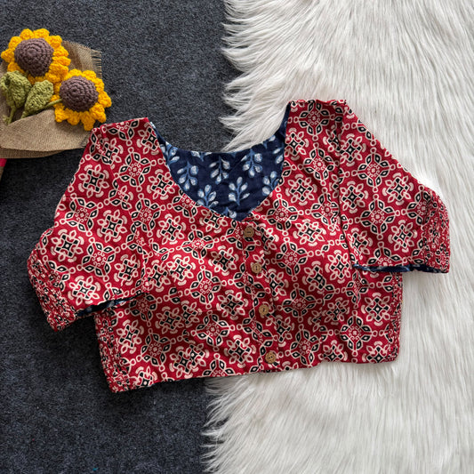 Regular Size Ajrakh Reversible Maslin Silk Readymade Side Elastic Blouses